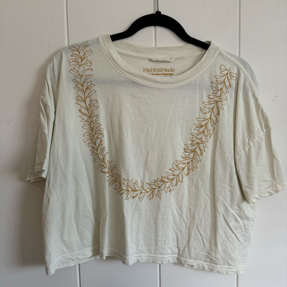 Mahina Made Floral Lei Cream Crop Tee S/M